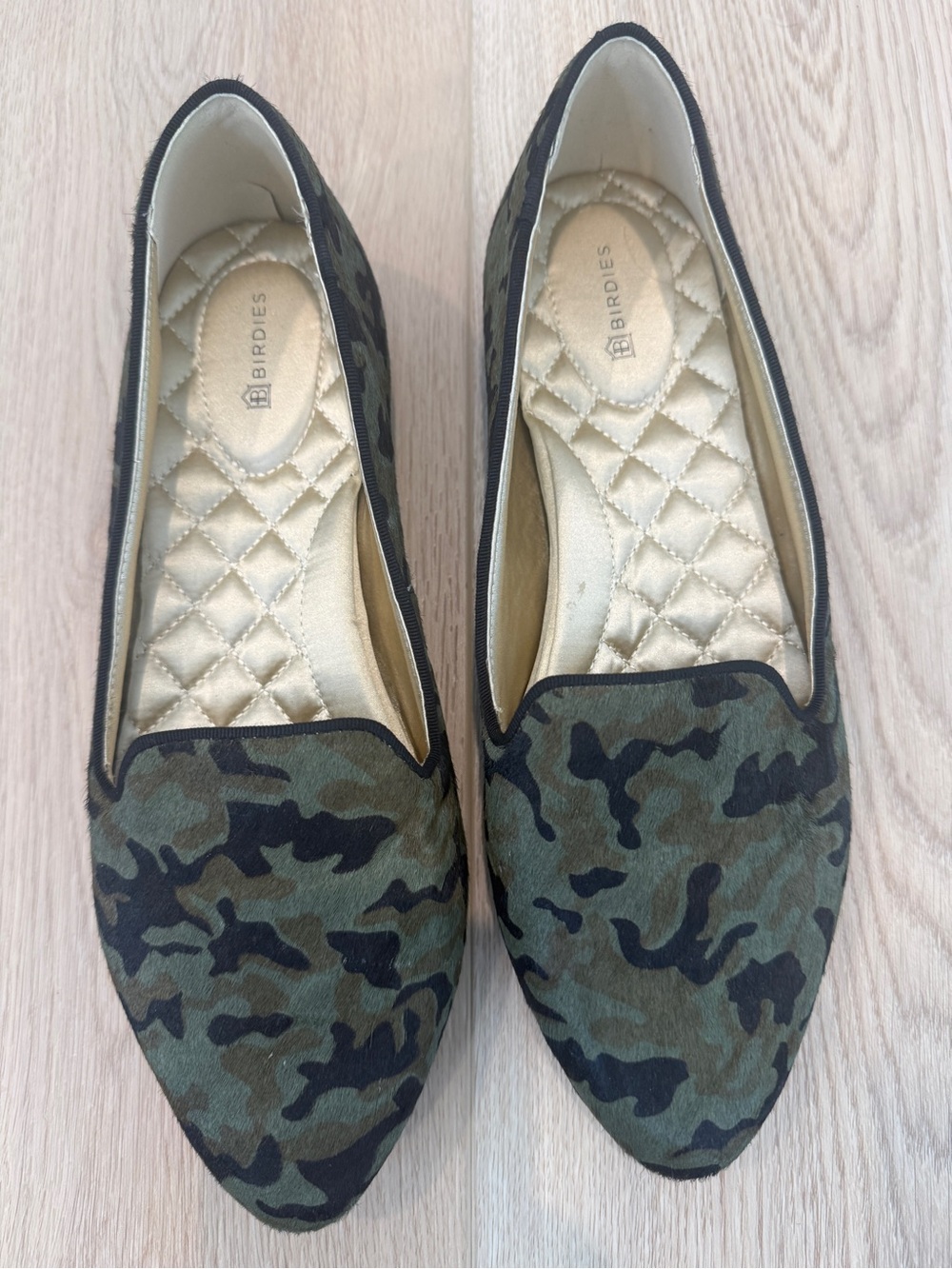 Birdies "The Blackbird" camouflage calf-hair loafers 9